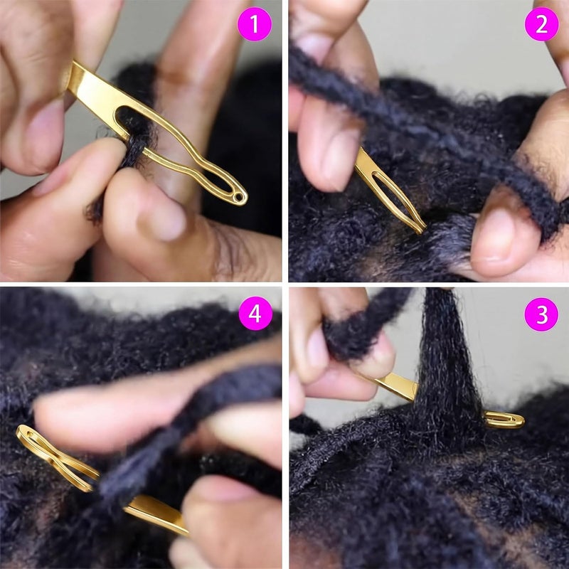 WILLBOND 4 Pieces Sisterlock Retighten Tool, Dreadlock Tool for Hair, Dreadlock Crochet Needle, Loc Crochet Needle for Hair Extensions Styling Loc Maintenance(Gold) - Image 4