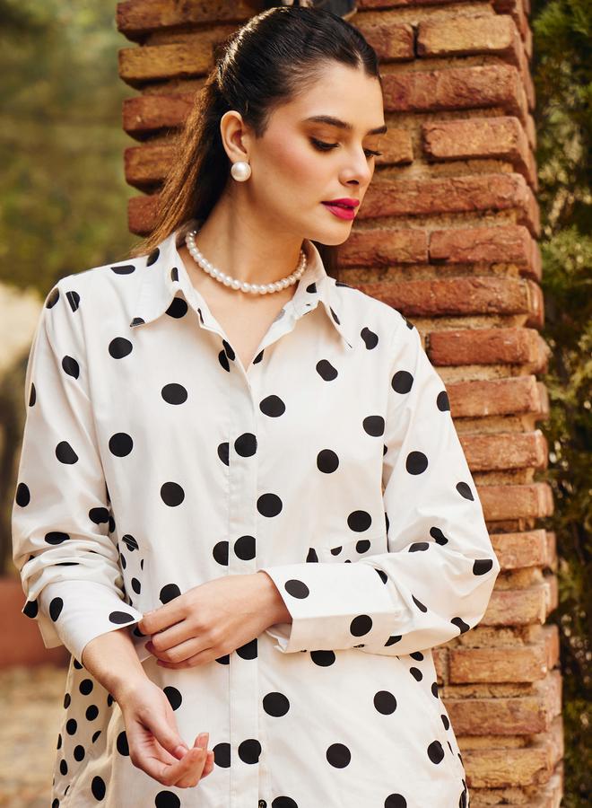 SASSAFRAS White Cotton Polka Dot Shirt and Shorts Co-Ords - Image 5