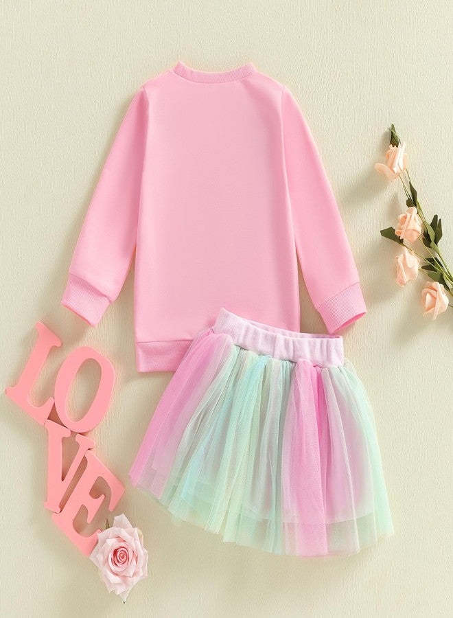 Honganda Toddler Baby Girl Valentine's Day Outfit Love Flower Embroidery Pullover Sweatshirt with Tutu Skirt 2Pcs Clothes Set (Pink, 2-3T) - Image 5