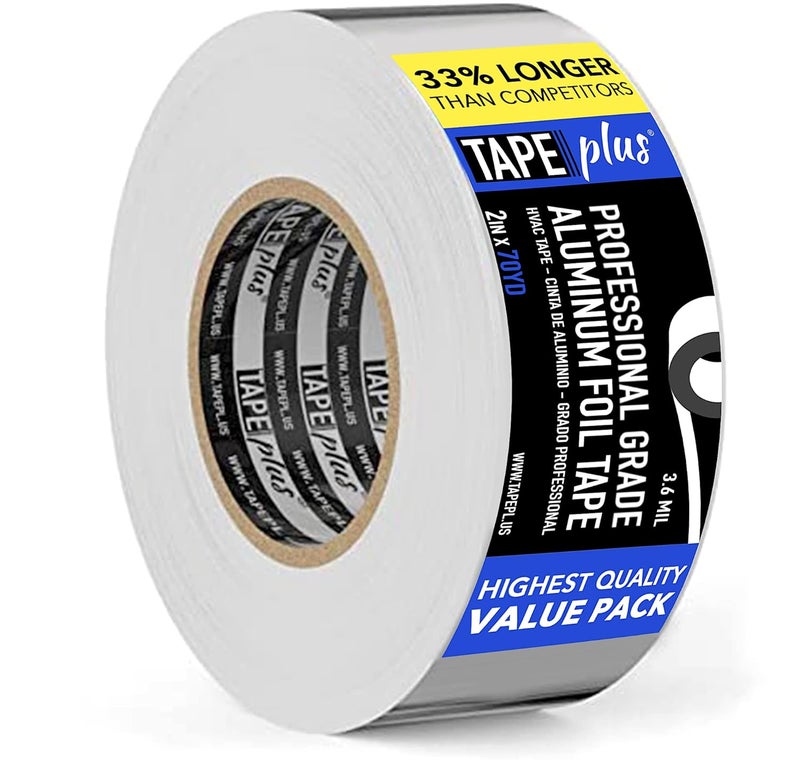 TapePlus Aluminum Foil Tape - HVAC & Ductwork Sealing with HVAC Tape - Metal Ductwork Insulation & Moisture Protection - Heat-Resistant Performance to 250°F - 2 in x 70 yd, Pack of 1, Silver - Image 1