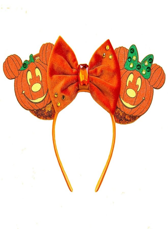 Halloween Mouse Ears Headband Pumpkin Ghost Skull Bat Hairband Sequin Bow Hair Hoop Headpiece for Party Favors