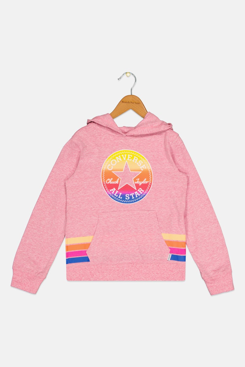 CONVERSE Kids Girl Hooded Long Sleeves Brand Logo Sweatshirt, Pink - Image 1