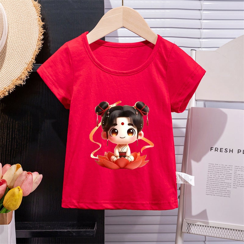 Boys And Girls Western Style Short Sleeve T-Shirt Style 2 Children'S Children'S Versatile Printed Baby Short Sleeve Top - Image 2