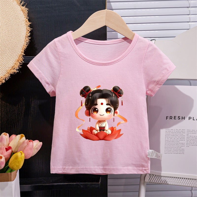 Boys And Girls Western Style Short Sleeve T-Shirt Style 2 Children'S Children'S Versatile Printed Baby Short Sleeve Top - Image 5