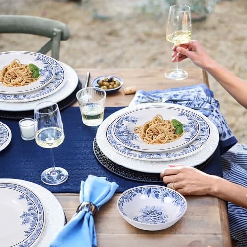 Lechoo Melamine Dinnerware Sets-12pcs Floral Dinnerware Set Service for 4, Blue White Plates and Bowls Sets, Dishwasher Safe, Break-resistant, Outdoor Camping Picnics Use, Reusable, Traditional Flower - Image 2