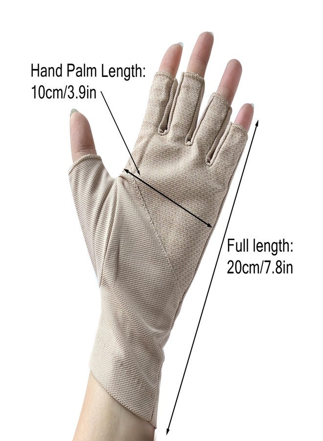 ZARSIO Men Summer Fingerless Gloves Lightweight Half Finger Sunblock Gloves for Outdoor Hiking Driving Cycling (Khaki) - Image 5