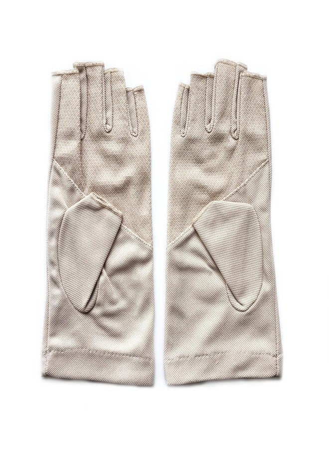ZARSIO Men Summer Fingerless Gloves Lightweight Half Finger Sunblock Gloves for Outdoor Hiking Driving Cycling (Khaki) - Image 2
