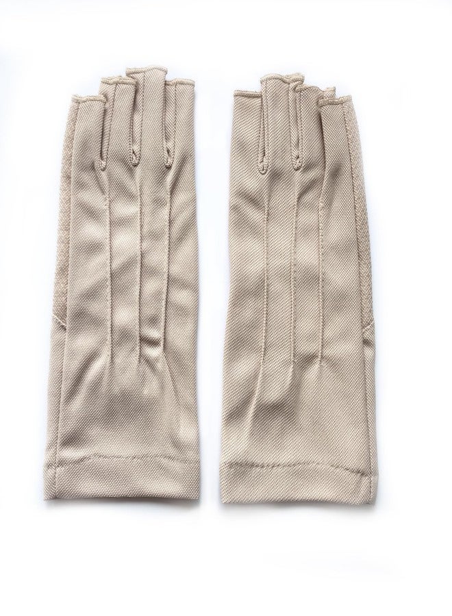 ZARSIO Men Summer Fingerless Gloves Lightweight Half Finger Sunblock Gloves for Outdoor Hiking Driving Cycling (Khaki) - Image 3