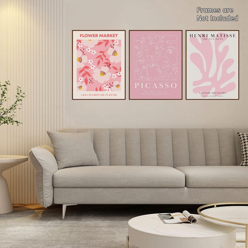 Djmwtb Djmwtb Matisse Picasso Abstract Poster Set of 3 Pink Flower Market Canvas Wall Art Prints Aesthetic Pictures Modern Minimalist Wall Decor Painting for Living Room Bedroom Bathroom 12x16in Unframed - Image 4