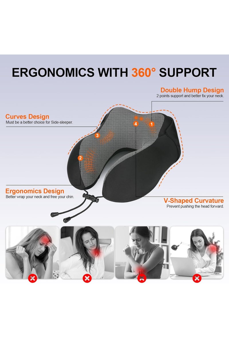 Portable Memory Foam Travel Pillow with Hood, Ergonomic, Head & Neck Support, Dark Flights Sleeping, Black - Image 3