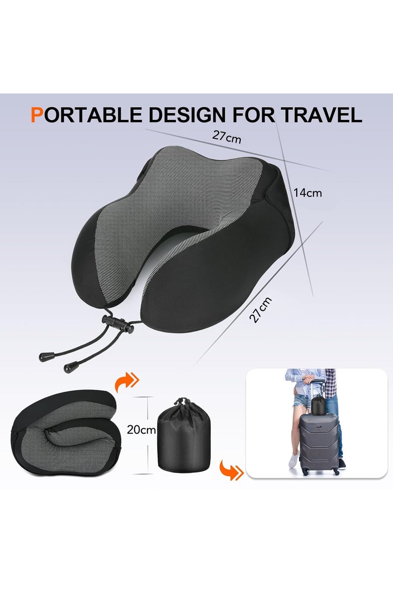 Portable Memory Foam Travel Pillow with Hood, Ergonomic, Head & Neck Support, Dark Flights Sleeping, Black - Image 5