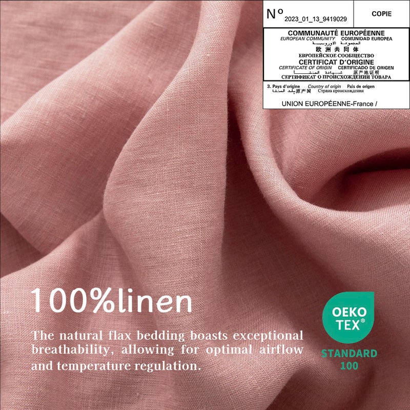 EVERLY Linen California King Sheets Set  100% Stonewashed French Linen Bed Sheets Deep Pocket Sheets  4 Pieces (1 Flat Sheet  1 Fitted Sheet  2 Pillowcases) Natural Flax Bedding Set-Pink - Image 4