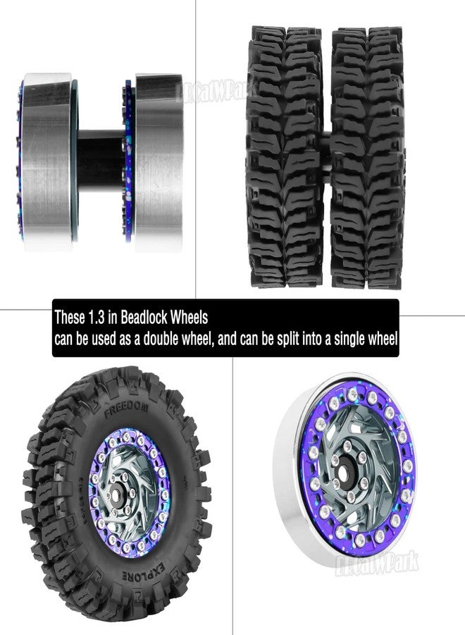 BRCatWPark 1.3 Dually Beadlock Wheels Tires for RC Crawler Car 1/18 TRX4M Ascent-18,1/24 SCX24 FCX24,RC Off Road Buggy Rally Truck Wheel and Tires,Adjustable Offset Wheels,7mm Hex Rim,Titanium Purple - Image 3
