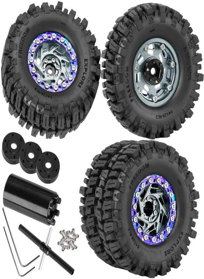 BRCatWPark 1.3 Dually Beadlock Wheels Tires for RC Crawler Car 1/18 TRX4M Ascent-18,1/24 SCX24 FCX24,RC Off Road Buggy Rally Truck Wheel and Tires,Adjustable Offset Wheels,7mm Hex Rim,Titanium Purple - Image 1