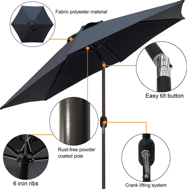 Blissun 7.5 ft Patio Umbrella, Yard Umbrella, Outdoor Market Umbrella with Push Button Tilt Crank, Brown - Image 2