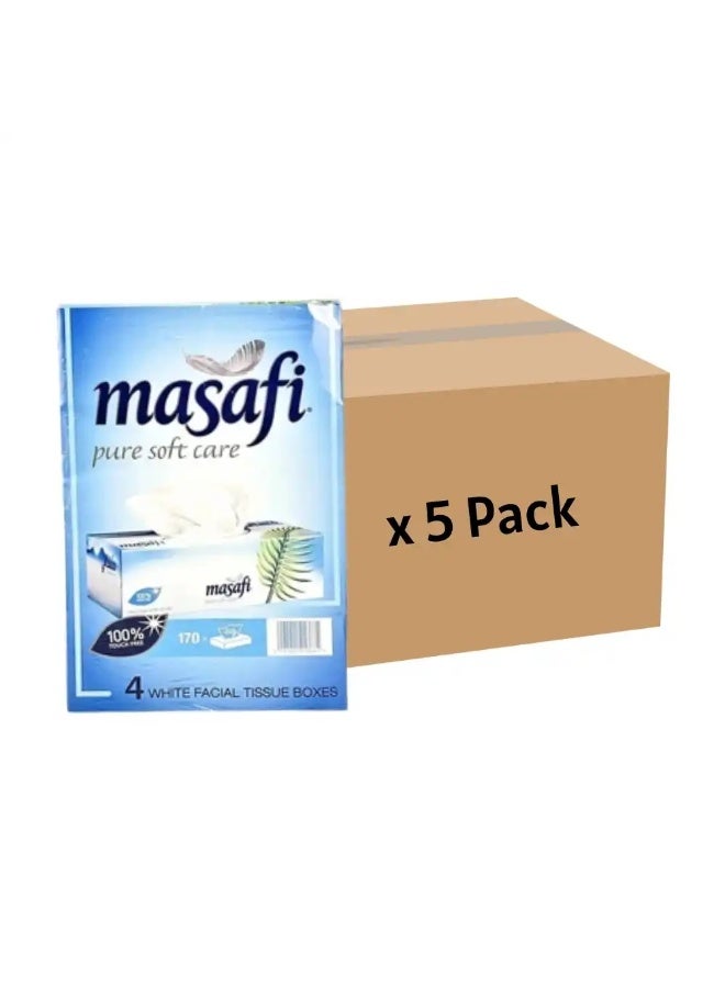 Masafi Pure Soft Care 2 PLY Bulk 4 Box Facial Tissue Box 170 Sheets- 5 Pack - Image 1