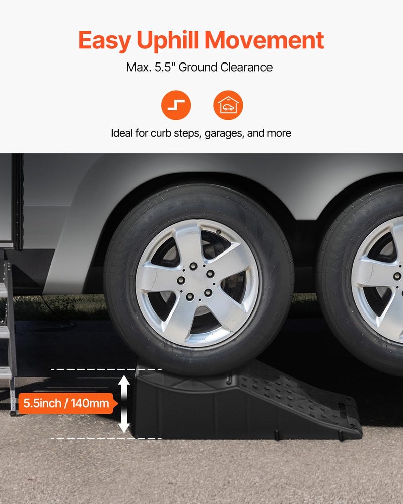 VEVOR 1Piece Vehicle Ramp 20000 lbs/9 Ton Capacity Car Service Ramp, Effortlessly Lift 5.5" High, Durable Nonslip & Portable, for Routine Tire Replacement Repairs, Work with Tandem Wheel Vehicles - Image 3