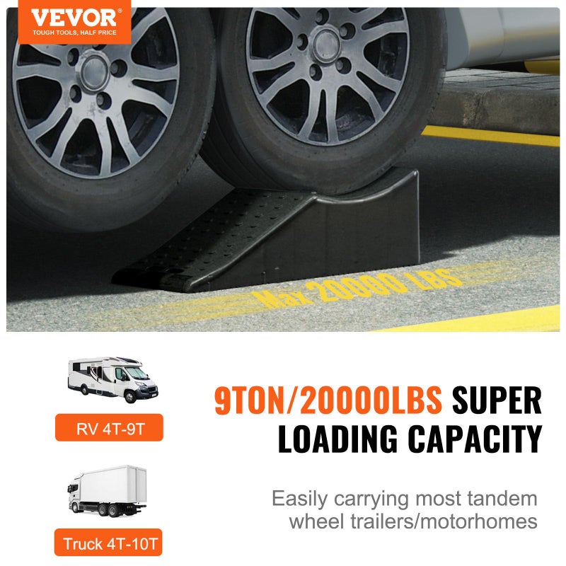VEVOR 1Piece Vehicle Ramp 20000 lbs/9 Ton Capacity Car Service Ramp, Effortlessly Lift 5.5" High, Durable Nonslip & Portable, for Routine Tire Replacement Repairs, Work with Tandem Wheel Vehicles - Image 2