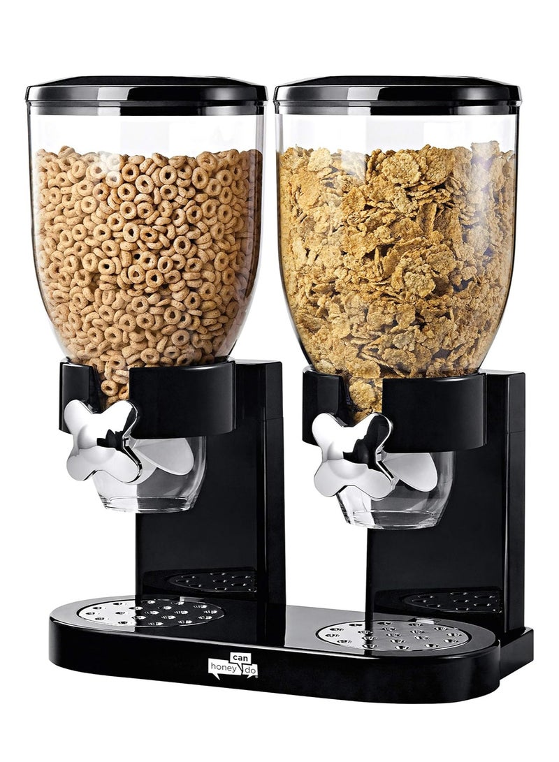 Dual Cereal Dispenser 3.5Litre Classic Dry Food Canister, Dry Food Dispenser Control Storage Container, Great for Cornflakes, Candy, Nuts, Beans, Granola - Kitchen Storage Dispenser, (Black)