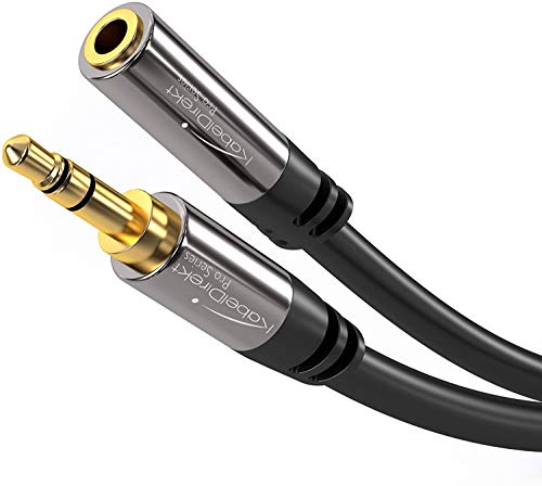 KabelDirekt – 10ft – Headphone Extension Lead Cable, 3.5mm connectors (aux Audio Cable, Male Jack Plug/Female Jack, Practically Break-Proof Metal casing, Perfect for Headphones, Black) - Image 1