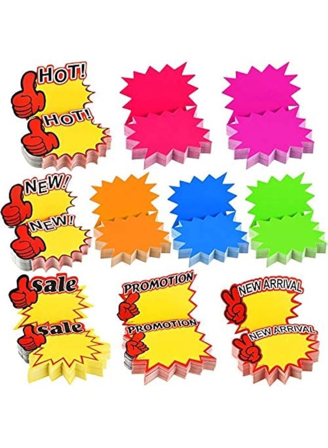 Outus 500 Pieces Burst Signs Fluorescent Signs Blank Star Shape Retail Sale Tags Burst Paper Signs for Retail Store Party Favors, 10 Styles (Regular Shape) - Image 1