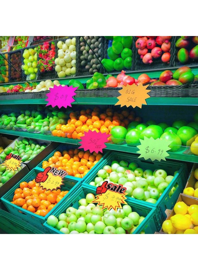 Outus 500 Pieces Burst Signs Fluorescent Signs Blank Star Shape Retail Sale Tags Burst Paper Signs for Retail Store Party Favors, 10 Styles (Regular Shape) - Image 2