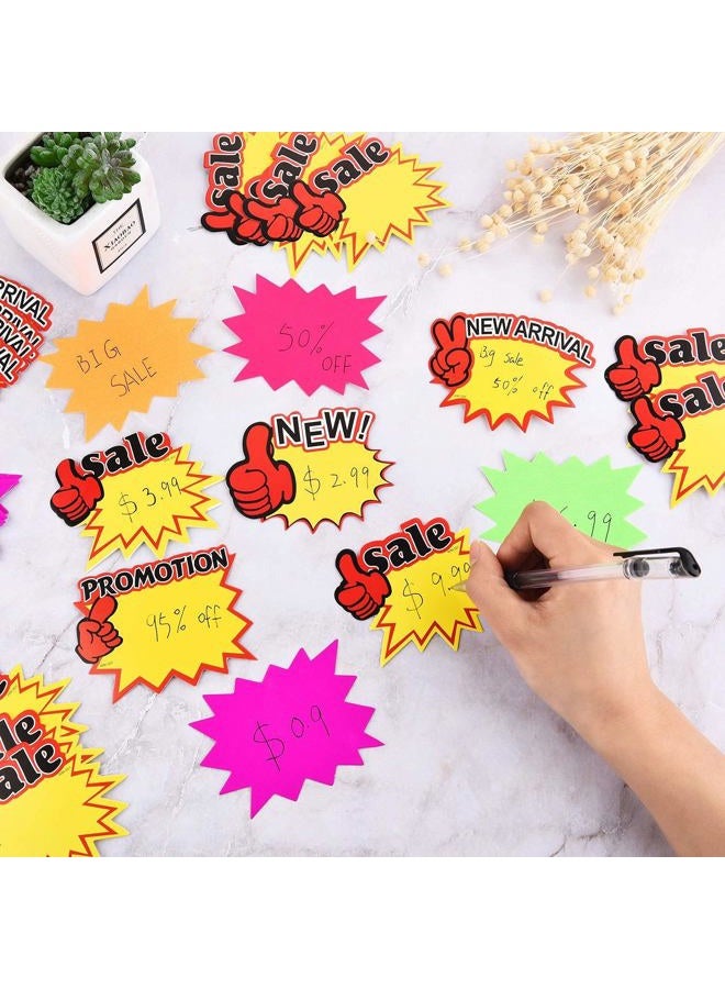 Outus 500 Pieces Burst Signs Fluorescent Signs Blank Star Shape Retail Sale Tags Burst Paper Signs for Retail Store Party Favors, 10 Styles (Regular Shape) - Image 5