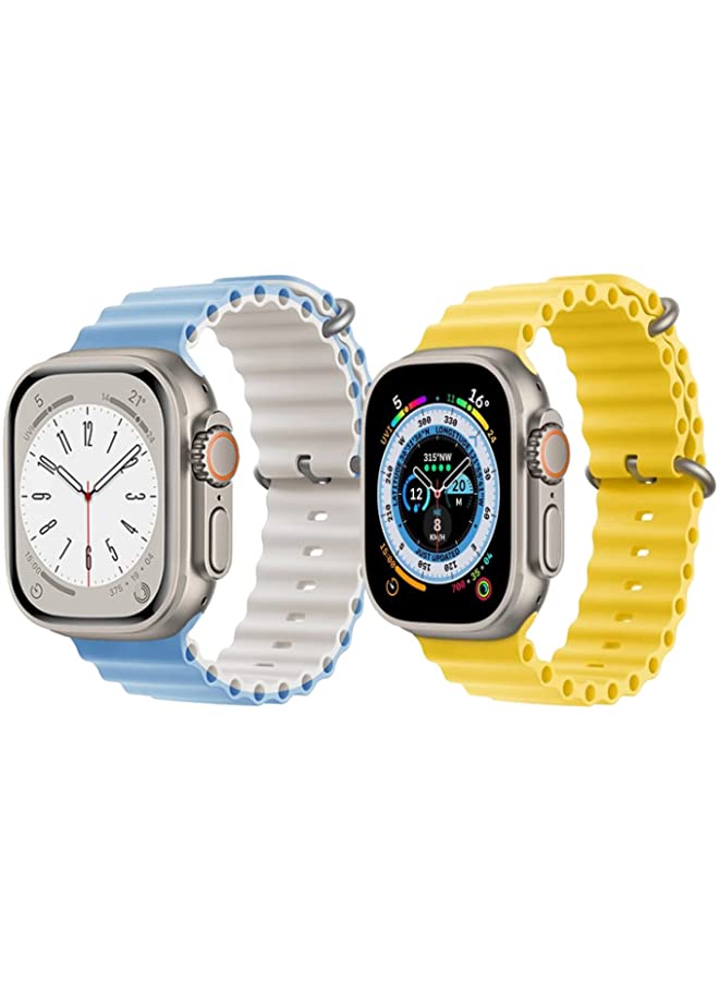 IAF Silicone Ocean Band Strap for Apple Watch Ultra 8 49mm Sky Blue/White Double Side Strap with Yellow Single Color Strap Set of 2