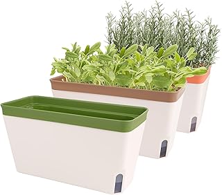 OurWarm Windowsill Herb Planter Box Indoor Set of 3, 10.5 Inch Self Watering Planter Pots with Visual Water Level - Image 1