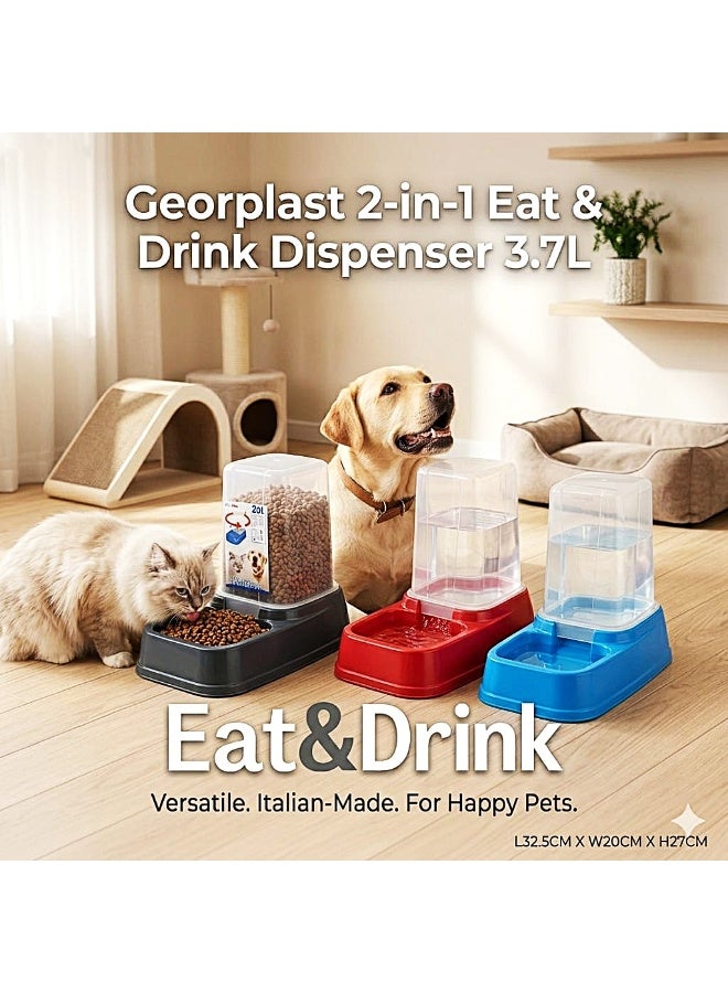 Geoplast Georplast Eat & Drink Dispenser 3.7L – Blue Color 2 in 1 Pet Food & Water Dispenser for Cats and Dogs - Image 2