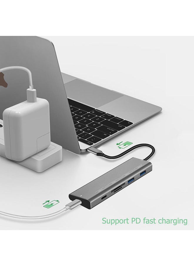 NIBEMINENT - Type-C Hub USB-C To 2x USB 3.0 TF/SD Slot PD Adapter Coverter Grey - Image 1