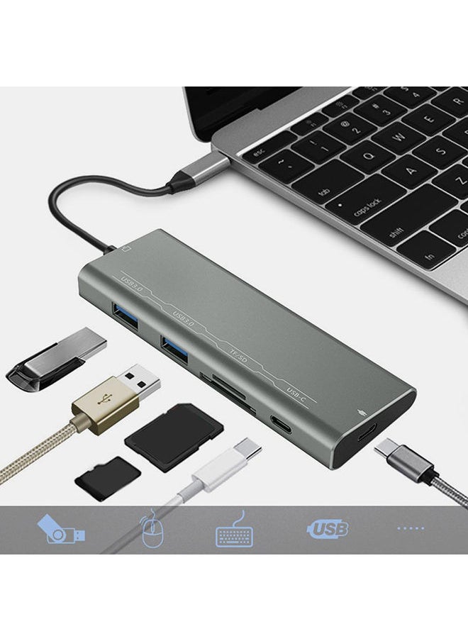 NIBEMINENT - Type-C Hub USB-C To 2x USB 3.0 TF/SD Slot PD Adapter Coverter Grey - Image 1