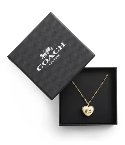 COACH Enamel Heart Locket Necklace Boxed Set
