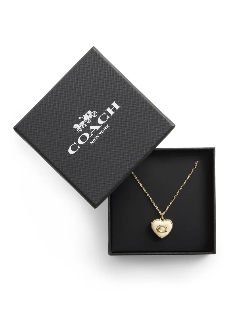 COACH Enamel Heart Locket Necklace Boxed Set