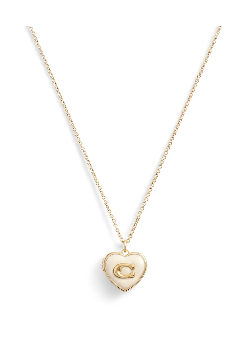 COACH Enamel Heart Locket Necklace Boxed Set