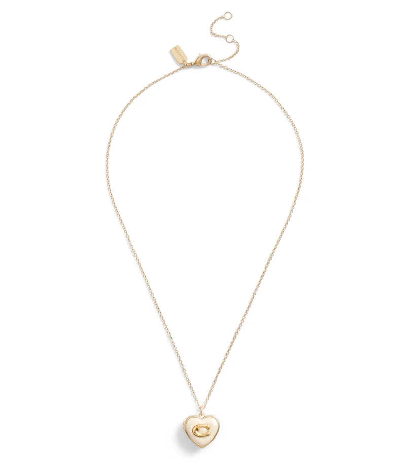 COACH Enamel Heart Locket Necklace Boxed Set