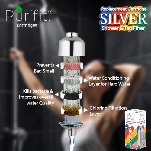 Purifit Replacement Cartridge for Silver Shower & Tap Filter | Reduce Chlorine | Hardwater | Limescale | Hair Fall | Skin Issues | White Colour | 1Pcs - Image 3