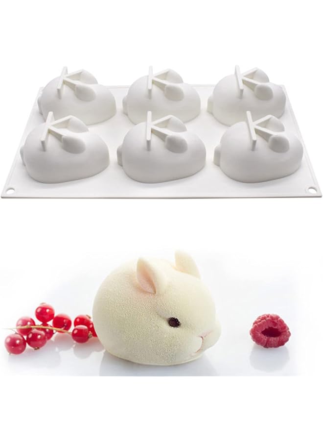 S-TOP 6 Even Silicone Rabbit Bunny Mousse Cake Mold 3D Animal Modeling Candy Molds DIY Cake Decorative Baking Tools for Chocolate, Soap, jello, Candy, Fondant, Crayon, Lotion Bar French Dessert Cake Topper - Image 1