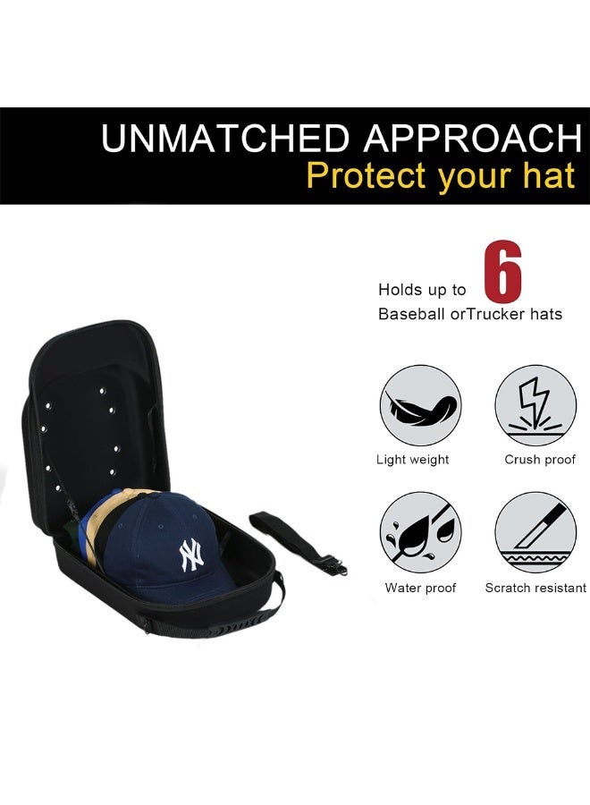 FDTY حقيبة قبعات للسفر، حقيبة تخزين قبعات بيسبول، حقيبة قبعات بمقبض حمل وحزام كتف، حامل منظم قبعات بيسبول لـ 6 قبعات، مثالية للسفر والتخزين المنزلي  12.99*9.06*5.51 بوصة (أسود) - Image 3