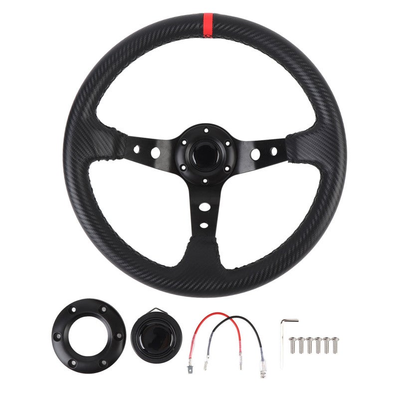 14 Inch Racing Steering Wheel Universal Deep Dish Design - Premium PU Leather Grip with Aluminum Frame - Sport Drifting Steering Wheel for Racing Car - Image 1