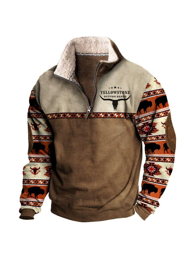 general HOTYD Men's 1/4 Zip Fleece Stand Collar Sweatshirt Aztec Pattern Oversized Long Sleeve Pullover Hoodie - Image 1