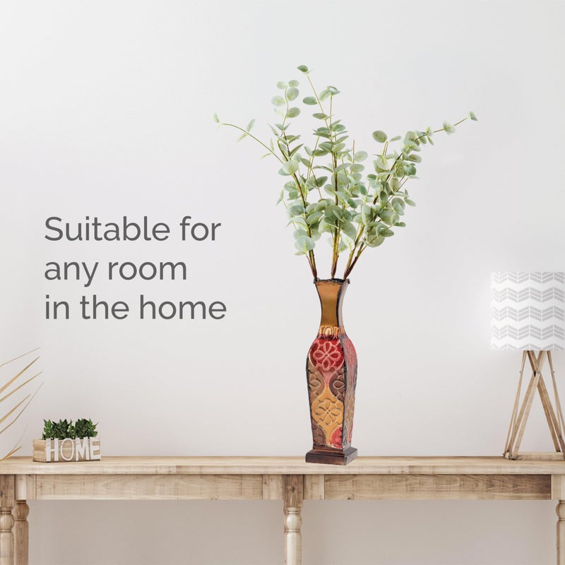 Elements Harlequin Embossed Decorative Metal Vase, Home Decor for Dried Flower and Artificial Floral Arrangements, Living Room, Bedroom, Table Centerpiece, 17-Inch - Image 2