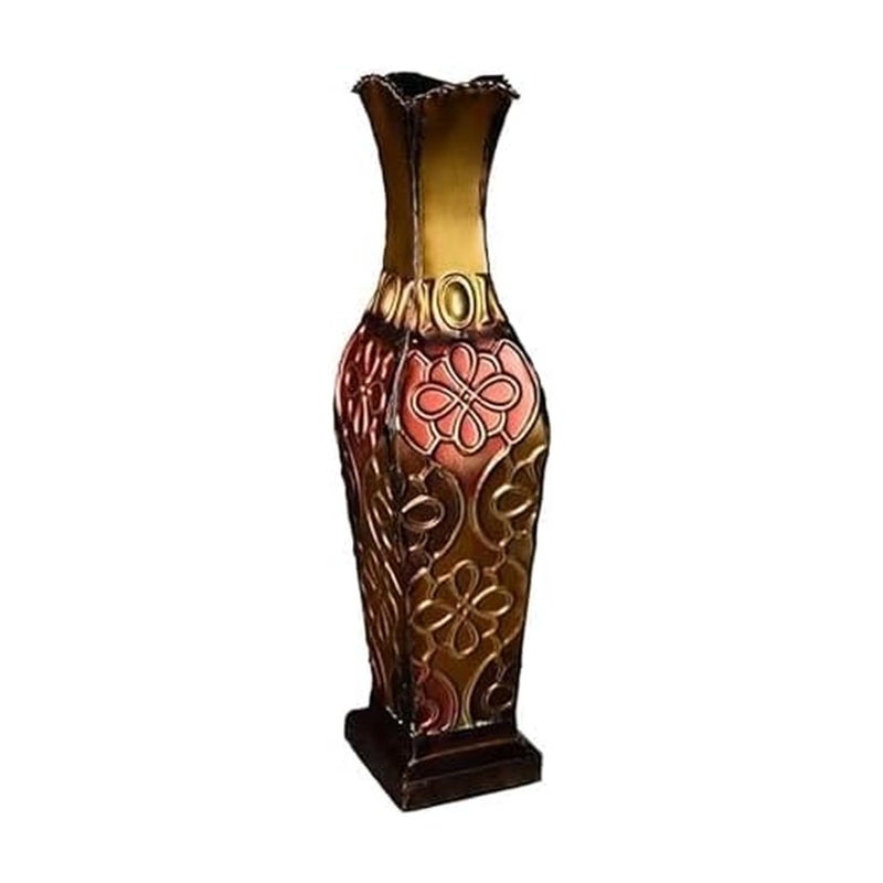 Elements Harlequin Embossed Decorative Metal Vase, Home Decor for Dried Flower and Artificial Floral Arrangements, Living Room, Bedroom, Table Centerpiece, 17-Inch - Image 1