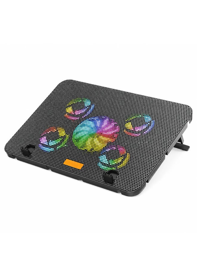 فوفو Vovo Rgb 5 Fans Cooling Pad Containing Non Slip Foot Pad With Two Usb Ports And Fan Control Button For Laptop 390x280x28mm