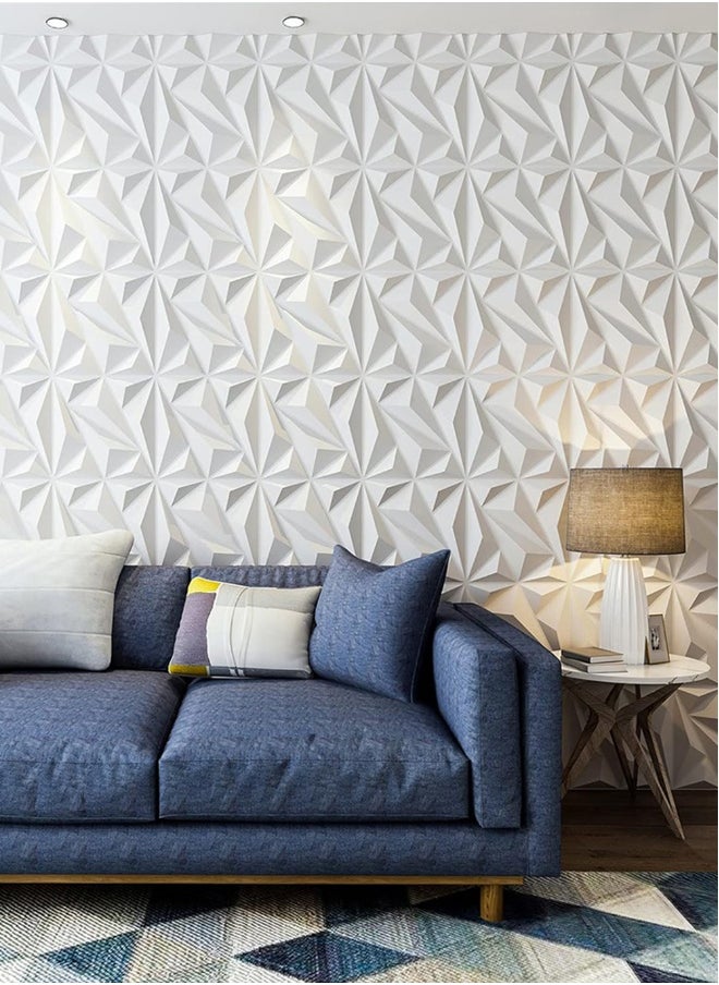 EzzySo - 12 Pcs 3D Wall Panel 3D Texture PVC Wallpaper Diamond Design Decorative Wall Cover For Living Room Lobby Bedroom Office Each 30x30cm - Image 1