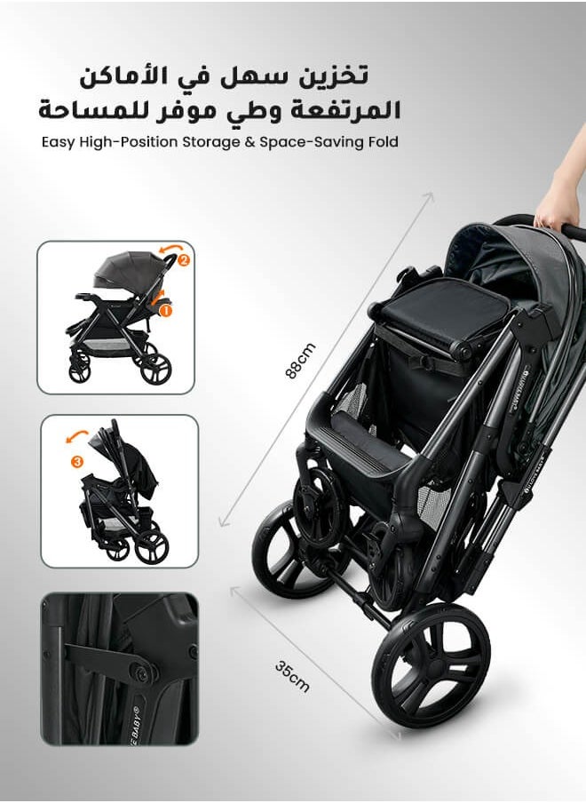 Aurlar - Luxury Extra-Large Baby Stroller – High-View, Reversible, Quick Fold, UPF 50+ Canopy, 70KG Load (Premium Grey) - Image 1