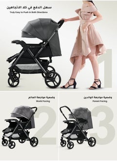 Aurlar Luxury Extra-Large Baby Stroller – High-View, Reversible, Quick Fold, UPF 50+ Canopy, 70KG Load (Premium Grey)  - Image 2