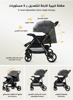 Aurlar Luxury Extra-Large Baby Stroller – High-View, Reversible, Quick Fold, UPF 50+ Canopy, 70KG Load (Premium Grey)  - Image 3