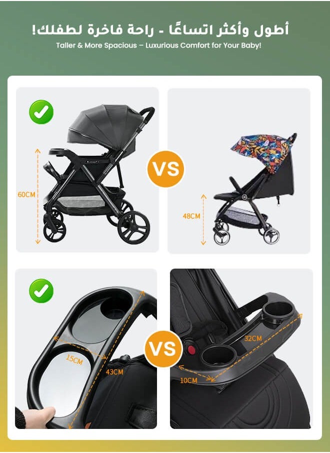 Aurlar - Luxury Extra-Large Baby Stroller – High-View, Reversible, Quick Fold, UPF 50+ Canopy, 70KG Load (Premium Grey) - Image 1