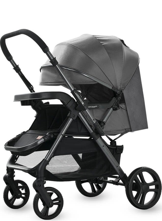 Aurlar - Luxury Extra-Large Baby Stroller – High-View, Reversible, Quick Fold, UPF 50+ Canopy, 70KG Load (Premium Grey) - Image 1